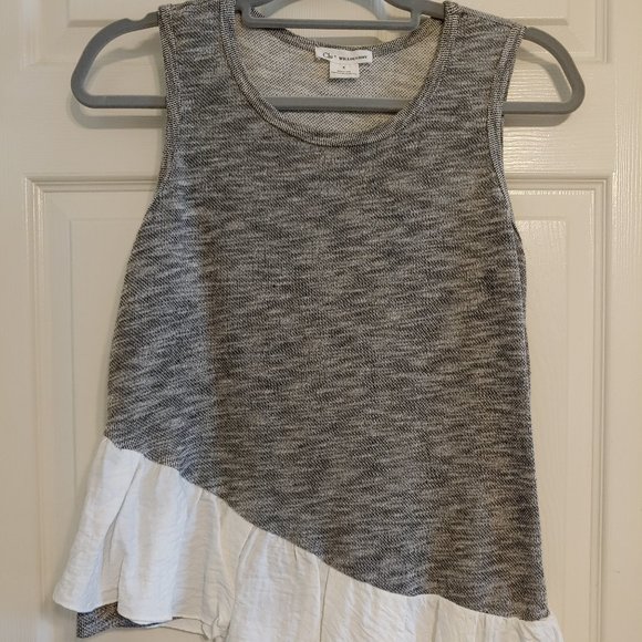 Anthropologie Clu + Willoughby | Fabric Ruffle Black and Cream Knit Tank | S - Picture 1 of 16